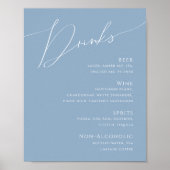Whimsical Script | Menu Stusty Blue Wedding Drinke Poster (Voorkant)