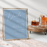 Whimsical Script | Menu Stusty Blue Wedding Drinke Poster<br><div class="desc">Introductie van ons verbluffende whimsical script | stoffige blauwe bruiloft drink menu poster perfect voor je eenvoudige moderne boho spring viering. Ons elegante ontwerp omvat een levendig helder, pastelkleurpalet met een chic calligraphy script. Of u nu de voorkeur geeft aan een minimalistische of klassieke stijl, ons unieke bewerkbare product biedt...</div>