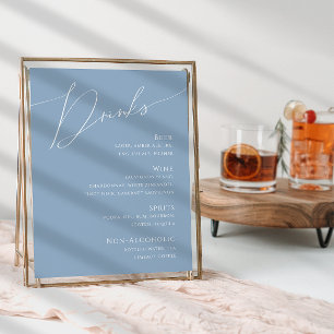 Whimsical Script   Menu Stusty Blue Wedding Drinke Poster
