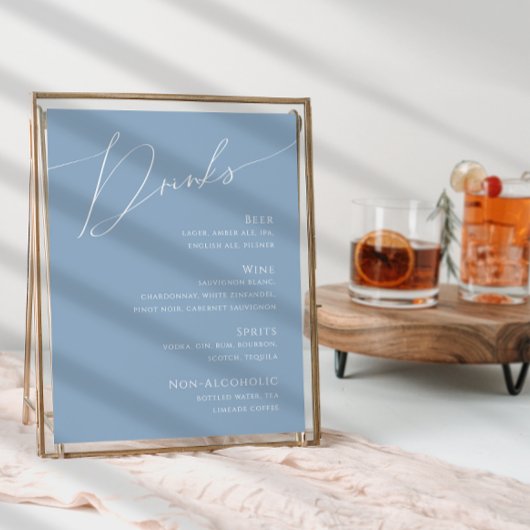Whimsical Script | Menu Stusty Blue Wedding Drinke Poster