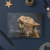 Whimsical Script Meowy Christmas Cat Foto Feestdagenkaart