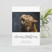 Whimsical Script Meowy Christmas Pet Photo Feestdagenkaart (Staand voorkant)