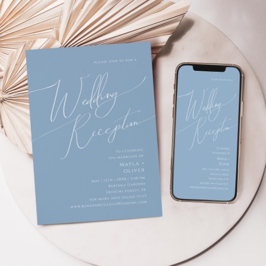 Whimsical Script | Ontvangst van stosterblauwe bru Kaart