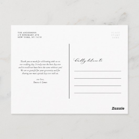 Whimsical Script Overlay Photo Weddenschap Bedankt Briefkaart (Achterkant)