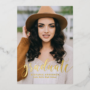 Whimsical Script Photo Gradution Party Gold Folie Uitnodiging