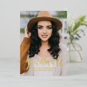 Whimsical Script Photo Gradution Party Gold Folie Uitnodiging (Staand Voorkant)