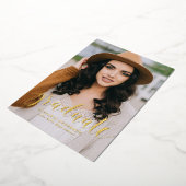 Whimsical Script Photo Gradution Party Gold Folie Uitnodiging (Gedraaid)