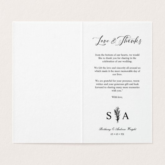 Whimsical Script Photo Romantic Botanical Branches Kaart (Binnenkant ongevouwen)