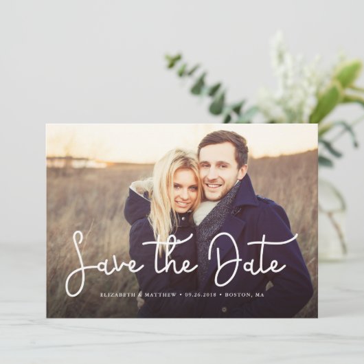 Whimsical Script Photo Wedding Save the Date (Staand voorkant)