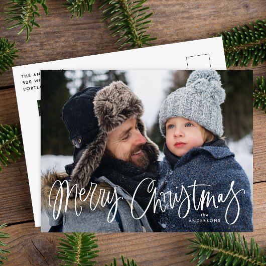 Whimsical Script Prettig Kerst 2 Foto Feestdagenkaart