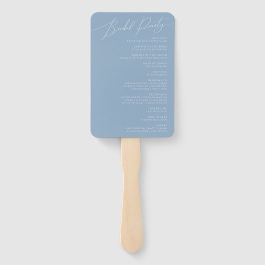 Whimsical Script | Programma Dusty Blue Wedding Handwaaier (Achterkant)