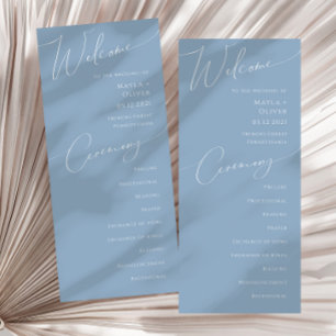 Whimsical Script   Programma Dusty Blue Wedding Programmakaart