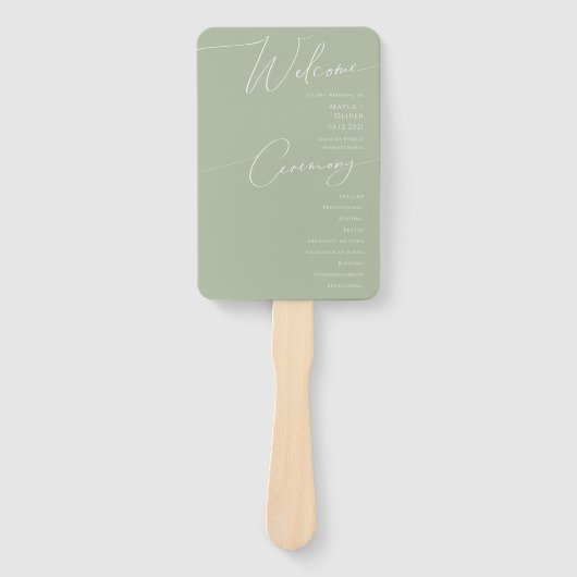 Whimsical Script | Programma Sage Green Wedding Handwaaier (Voorkant)