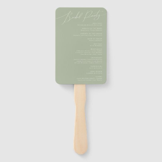 Whimsical Script | Programma Sage Green Wedding Handwaaier (Achterkant)
