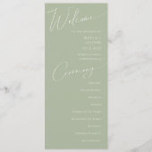 Whimsical Script | Programma Sage Green Wedding Programmakaart (Voorkant)