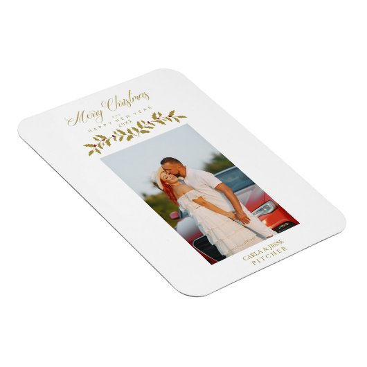 Whimsical Script Quote Foto Kerstserie Gold Magneet (Rechterzijde)