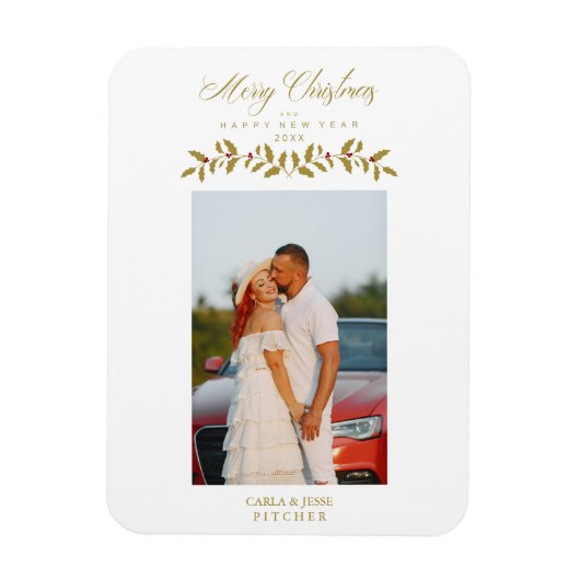 Whimsical Script Quote Foto Kerstserie Gold Magneet (Verticaal)