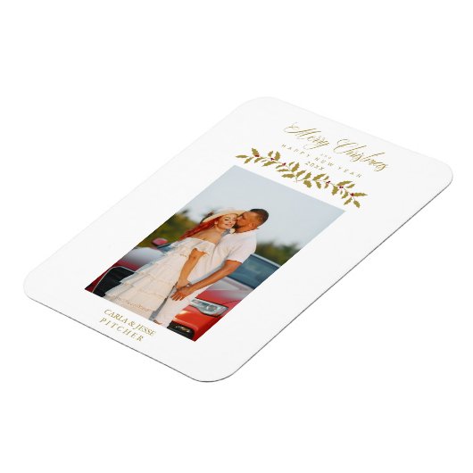 Whimsical Script Quote Foto Kerstserie Gold Magneet (Linkerzijde)