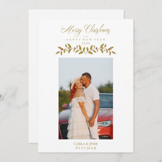 Whimsical Script Quote Photo Christmas Family Gold Feestdagenkaart (Voorkant / Achterkant)