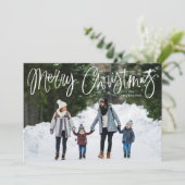 Whimsical Script Red Merry Christmas Foto Feestdagenkaart (Staand voorkant)