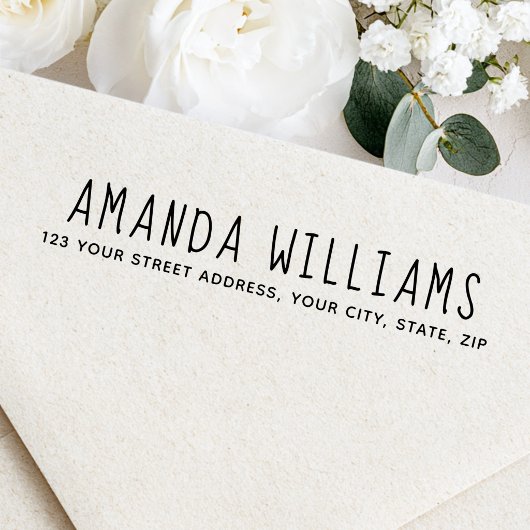 Whimsical script return address zelfinktende stempel