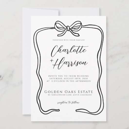 Whimsical Script Ribbon Border Wedding Kaart (Voorkant)