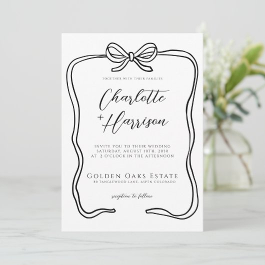 Whimsical Script Ribbon Border Wedding Kaart (Staand voorkant)