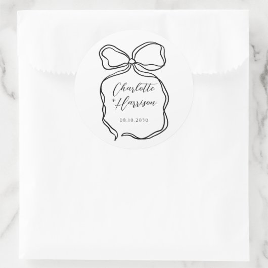 Whimsical Script Ribbon Border Wedding Ronde Sticker (Tas)