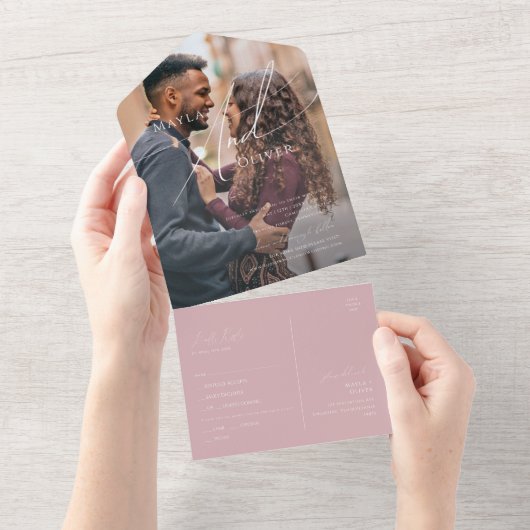 Whimsical Script | Roos Casual Fotozegel en Verzen All In One Uitnodiging (Afscheurbaar)