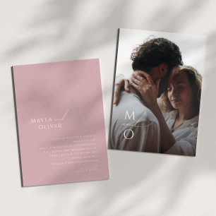 Whimsical Script   Roos Monogram Fotobruiloft Kaart