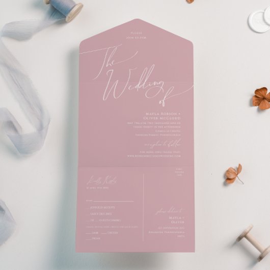 Whimsical Script | Roos-verbondenheid van zegel en All In One Uitnodiging