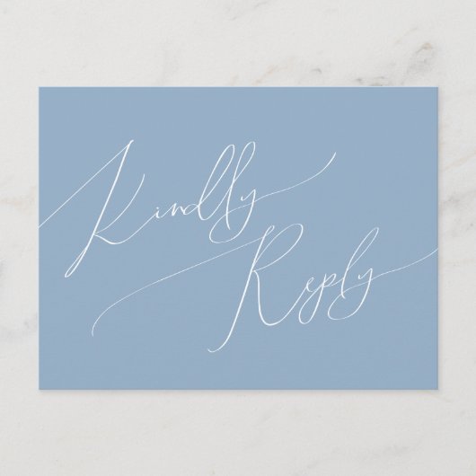 Whimsical Script | RSVP-Briefkaart met blauwe menu (Voorkant)