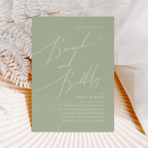 Whimsical Script   Sage Green Brunch en Bubble Kaart