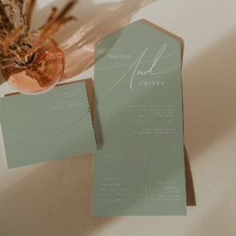 Whimsical Script | Sage Green Casual Seal and Send All In One Uitnodiging