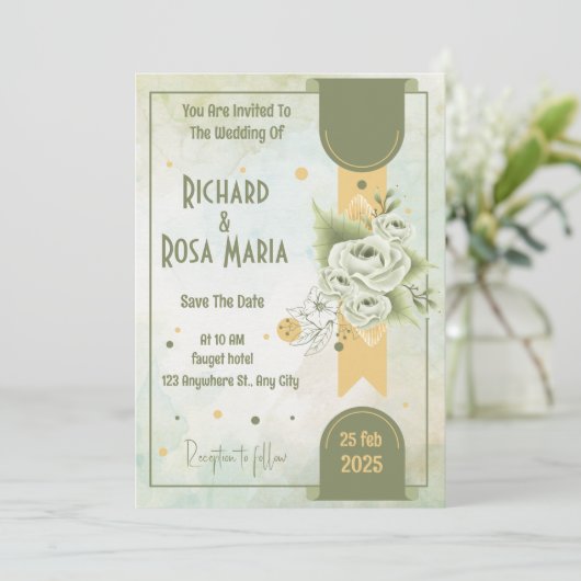 Whimsical Script | Sage Green Casual Wedding Kaart (Staand voorkant)