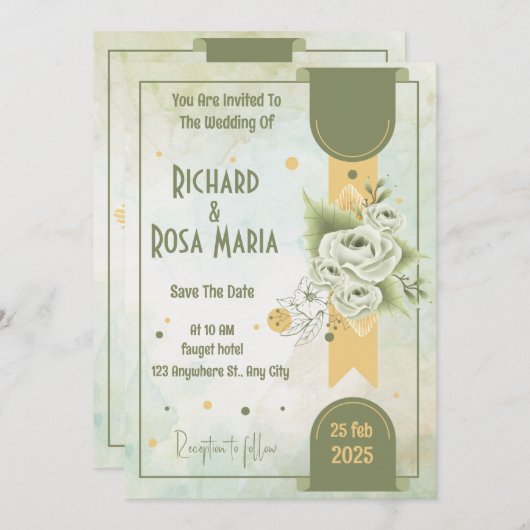 Whimsical Script | Sage Green Casual Wedding Kaart (Voorkant / Achterkant)