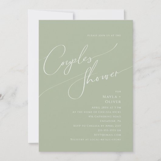 Whimsical Script | Sage Green Couples Shower Kaart (Voorkant)