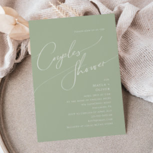 Whimsical Script   Sage Green Couples Shower Kaart