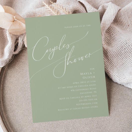 Whimsical Script | Sage Green Couples Shower Kaart