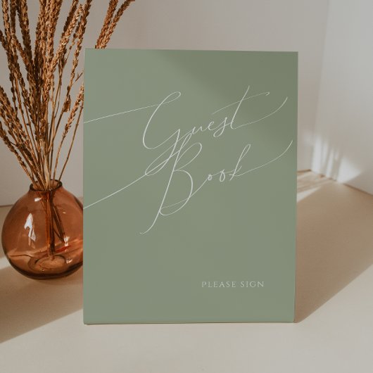 Whimsical Script | Sage Green Guest Book Reclamebord Met Voetstuk