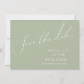 Whimsical Script | Sage Green Horizontal Save The Date (Voorkant)