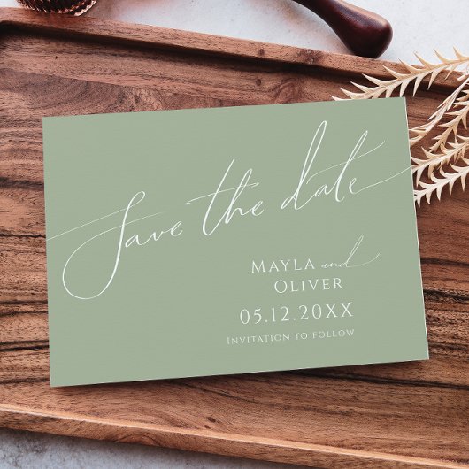 Whimsical Script | Sage Green Horizontal Save The Date