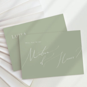 Whimsical Script   Sage Green Matron of Honor Kaar Kaart