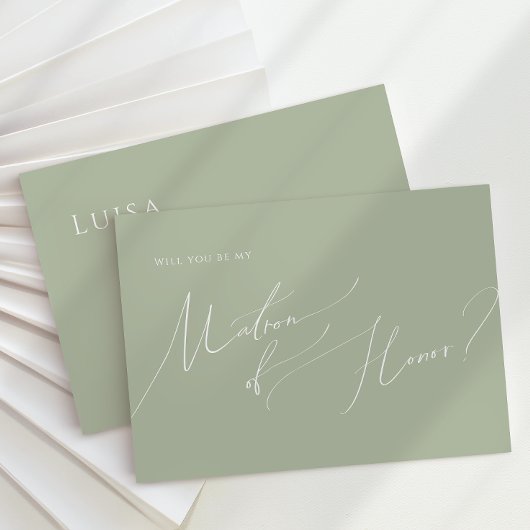 Whimsical Script | Sage Green Matron of Honor Kaar Kaart