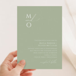 Whimsical Script | Sage Green Monogram Weddenschap Kaart