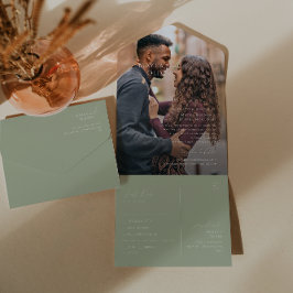 Whimsical Script | Sage Green Photo Seal and Send All In One Uitnodiging