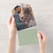 Whimsical Script | Sage Green Photo Seal and Send All In One Uitnodiging (Afscheurbaar)
