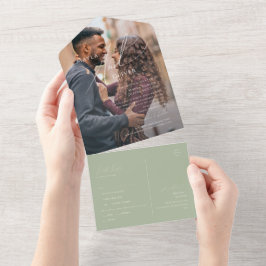 Whimsical Script | Sage Green Photo Seal and Send All In One Uitnodiging