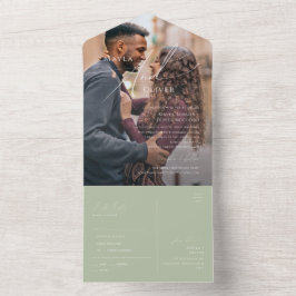 Whimsical Script | Sage Green Photo Seal and Send All In One Uitnodiging
