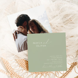 Whimsical Script | Sage Green Photo Square Wedding Kaart